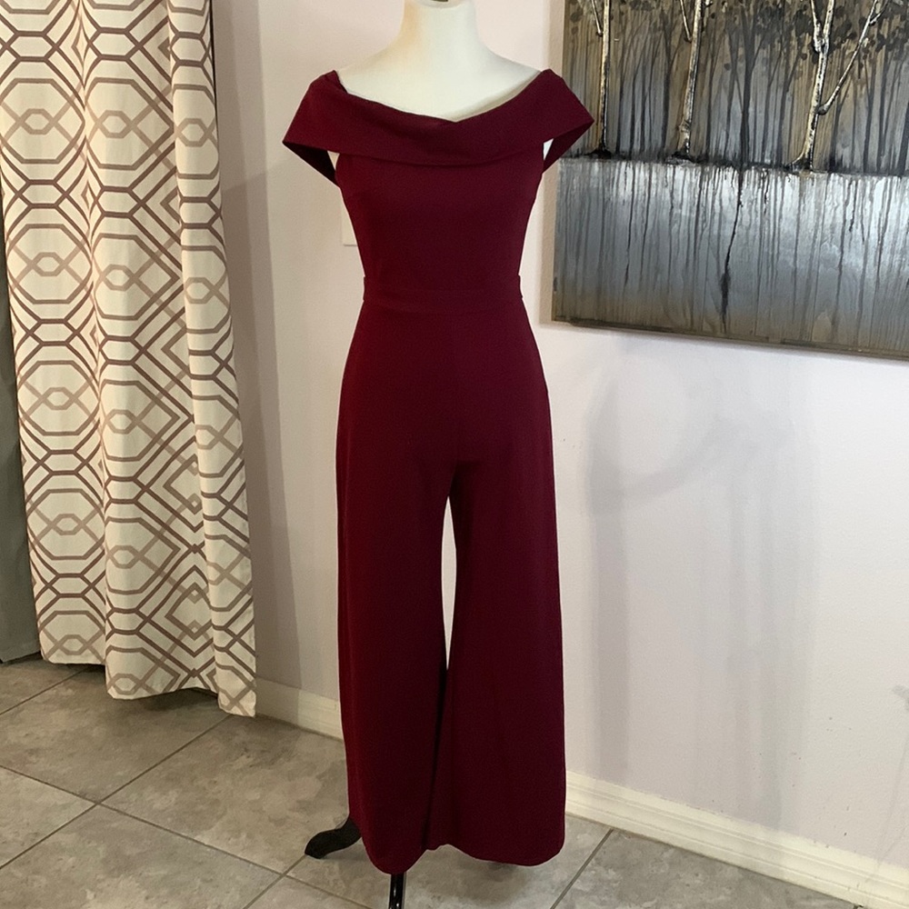Papaya burgundy pant suit off the shoulder